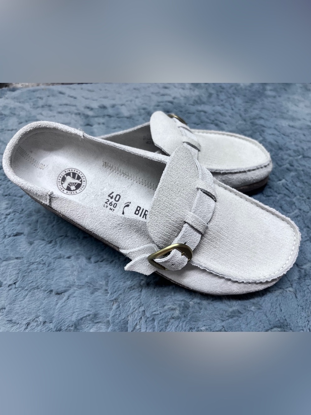 Birkenstock Women's Mule Sandals Beige Leather Buckle Flat EU 40 US 9 New no box